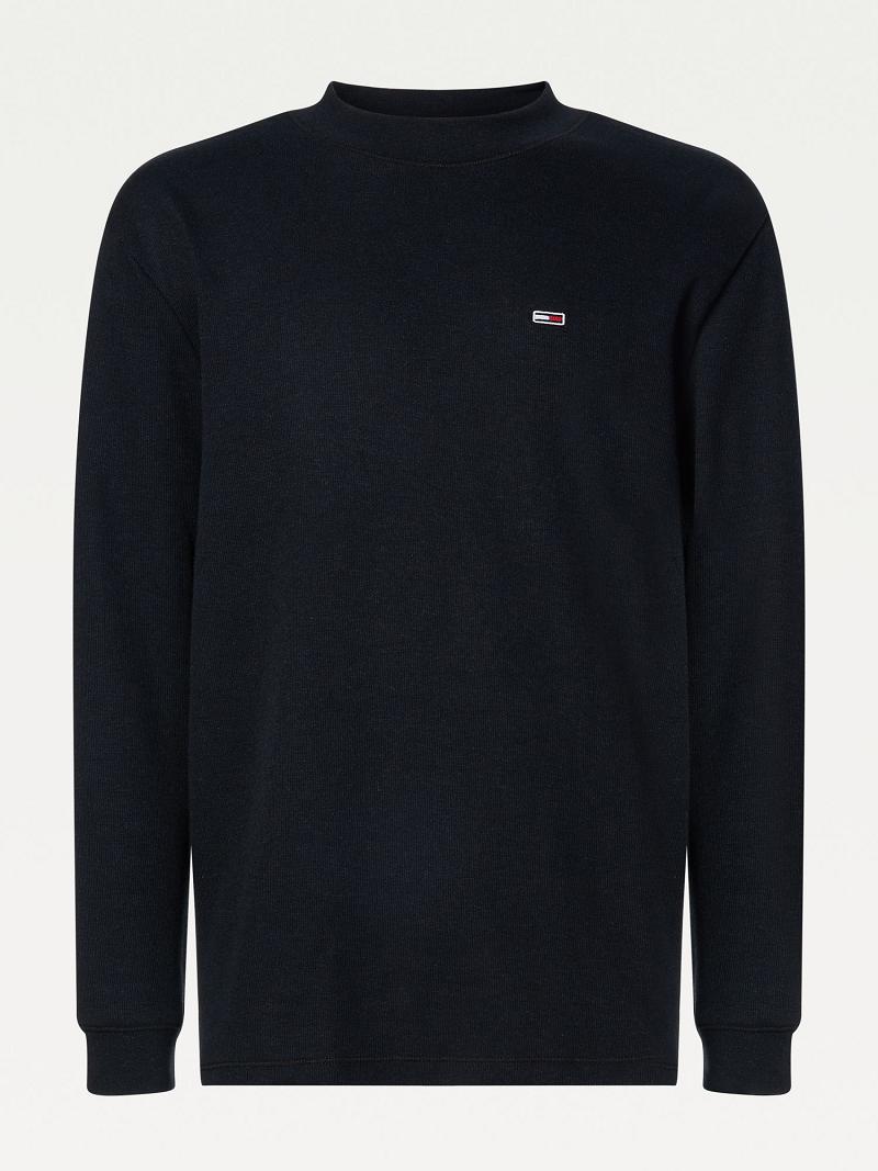 Férfi Tommy Hilfiger Organic cotton mock neck Póló Fekete | HU 846NWY